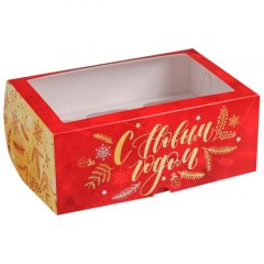Коробка на 6 капкейков с окном "Ёлочные веточки" 25х17х10 см 5117707